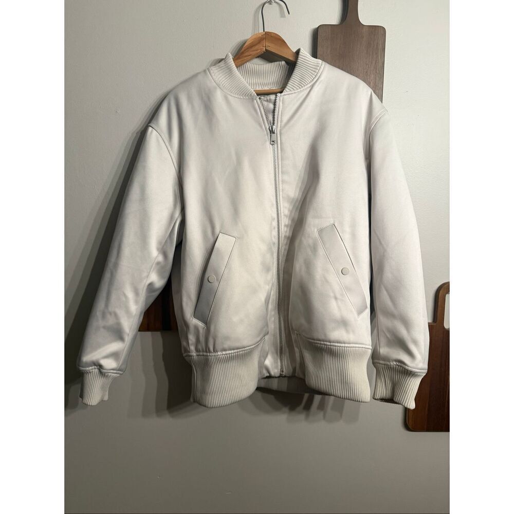 H&M Silver Gray Full Zip Lined Stand Collar Long Sleeve Bomber Jacket Size Small